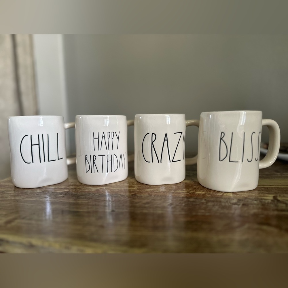 RAE DUNN BUNDLE | CHILL, HAPPY BIRTHDAY, CHILL and BLISS Ceramic Coffee Mugs